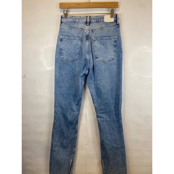 Zara Women's Slim Flare Low Rise Ripped Long Length Jean Mid Rise Distressed 4 - Picture 6 of 10